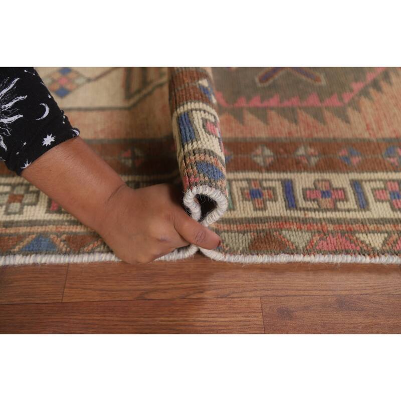 Tribal Ardebil Persian Vintage Runner Rug Handmade Orange Wool Carpet - 3'7" x 13'1"