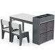 preview thumbnail 9 of 15, Kids Art Table and 2 Chairs Set with 4 Fabric Storage Bins and 4 Compartments - 39.5" x 20" x 23" (L x W x H) Grey-White