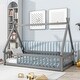 preview thumbnail 1 of 8, Grey Twin Size Pine Wood Tent-shaped Floor Teepee Bed with Guardrails Grey