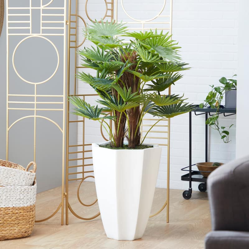 Faux Foliage Majesty Palm Artificial Plant with Realistic Leaves and White Fiberglass Pot - Green - Roche River Decor