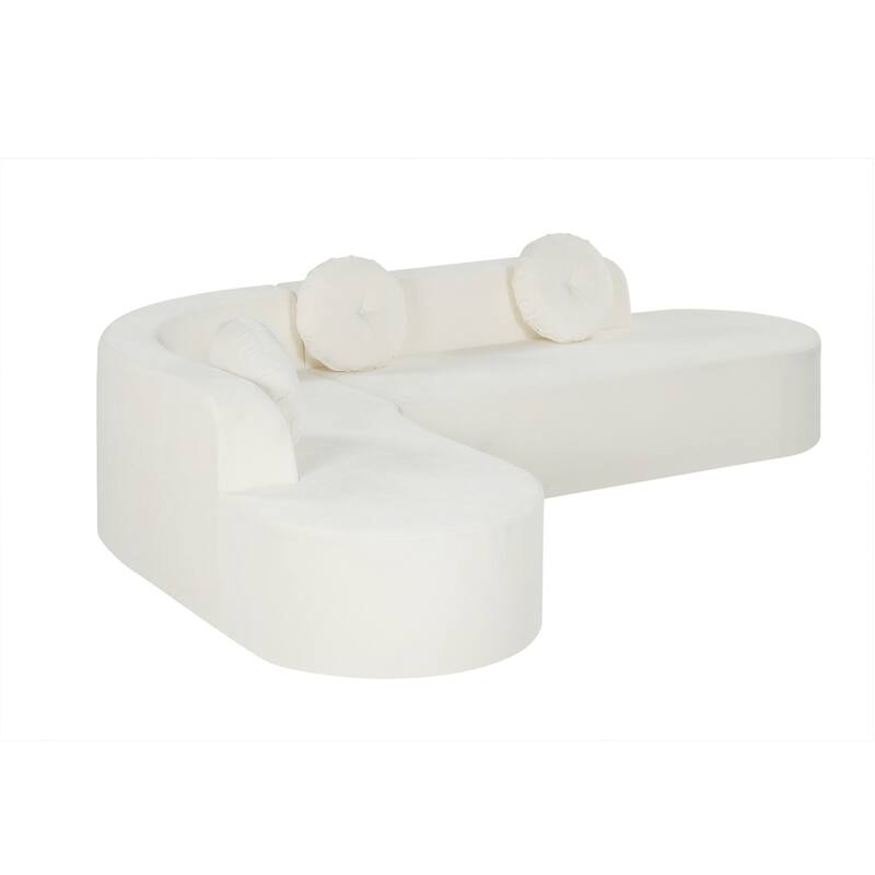 122.64" L-Shaped Chenille Compressed Sectional Sofa with Round Pillows