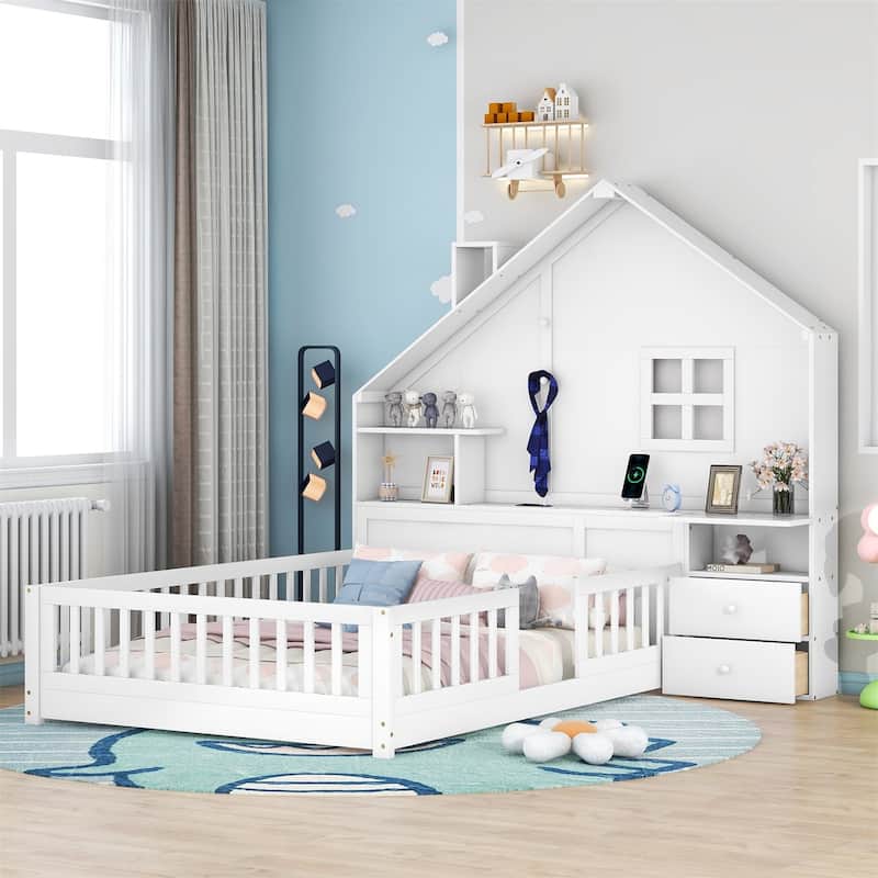 Merax House Bed with Window and Bedside Drawers
