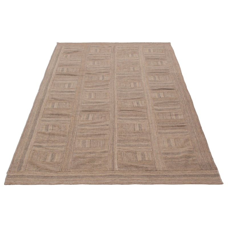 ECARPETGALLERY Flat-Weave Anatolia Patch Grey Wool Kilim - 6'7 x 10'7