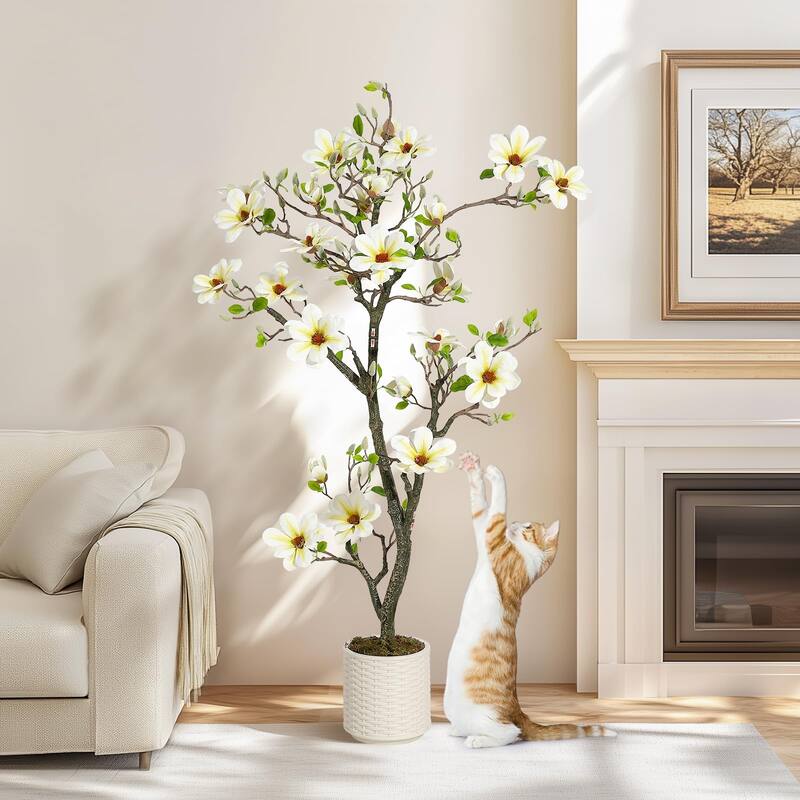 Artificial Magnolia Tree with Realistic White Flowers & Lush Green Leaves