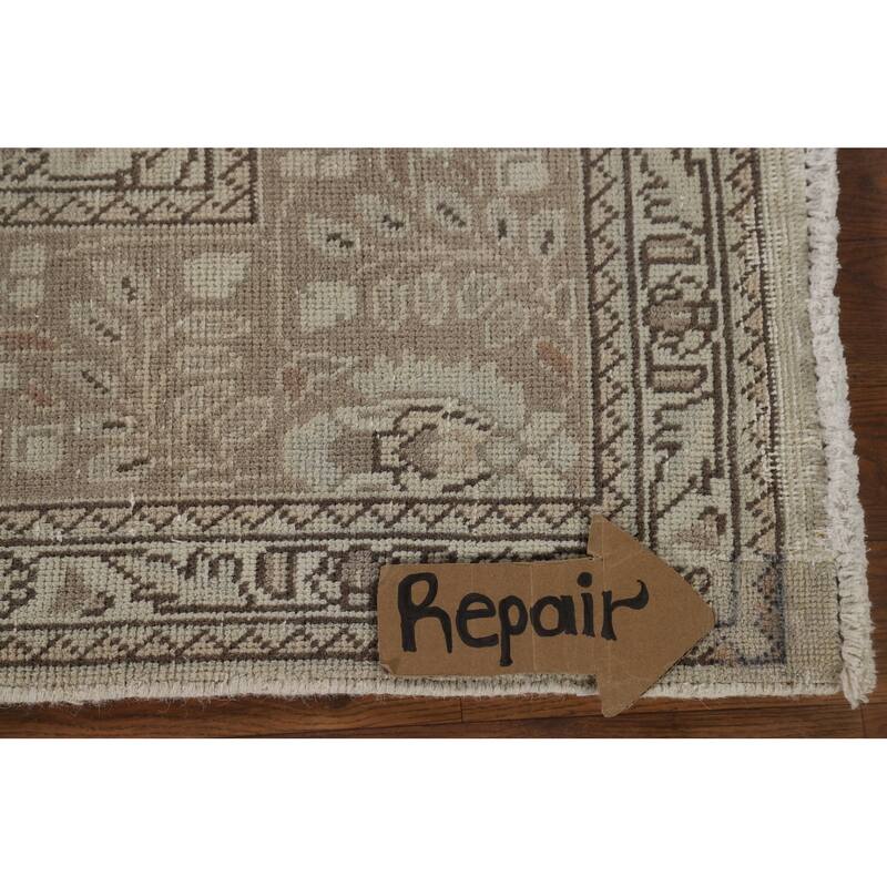 Beige Distressed Tabriz Vintage Persian Rug Hand-Knotted Wool Carpet - 6'9" x 9'6"