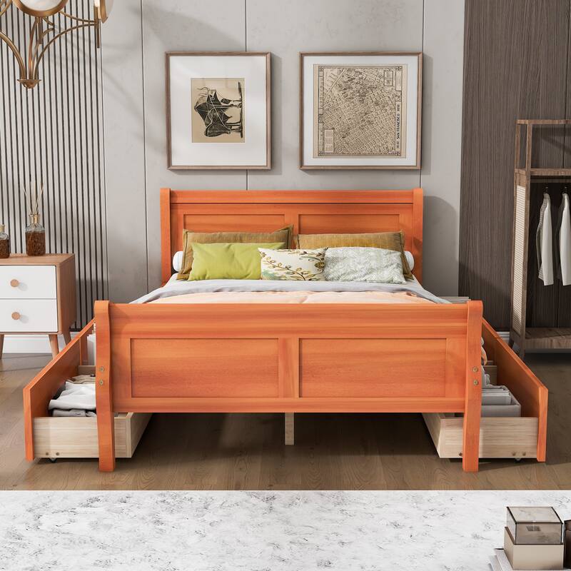 Platform Bed with 4 Drawers and Streamlined Headboard
