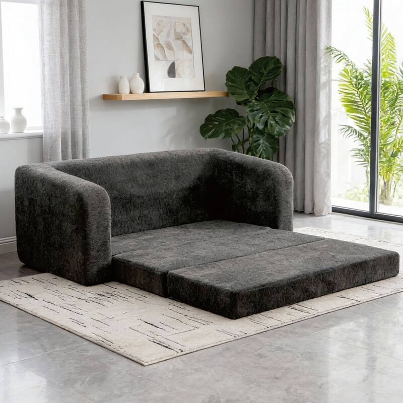 71.2"W 2-in-1 Foldable Pull Out Loveseat Sofa Bed Equipped with Armrest & Backrest Pillows