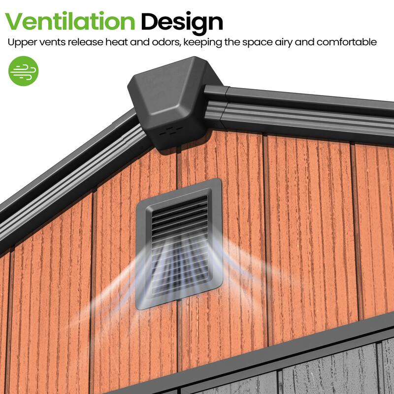 8X8 FT All-Weather Waterproof Outdoor Resin Storage Shed Windows Lockable Door with Floor for Patio Furniture and Tools