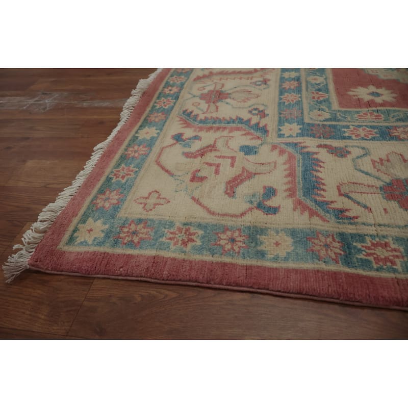 Hand Knotted Oriental 100% Wool Carpet Traditional Geometric Pink Kazak Area Rug - 11' 3'' X 8' 6''