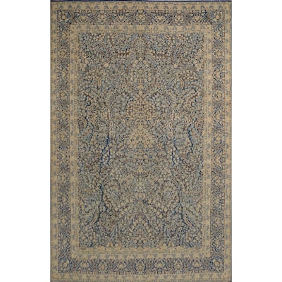 Hand Knotted Oriental 100% Wool Carpet Traditional All-Over Navy Blue & Blues Kerman Area Rug - 12' 10'' X 9' 9''