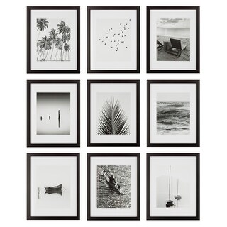 Instapoints 9 Piece Gallery Wall 8 x 8 Picture Frame Set with Decorative  Art Prints & Hanging Template 