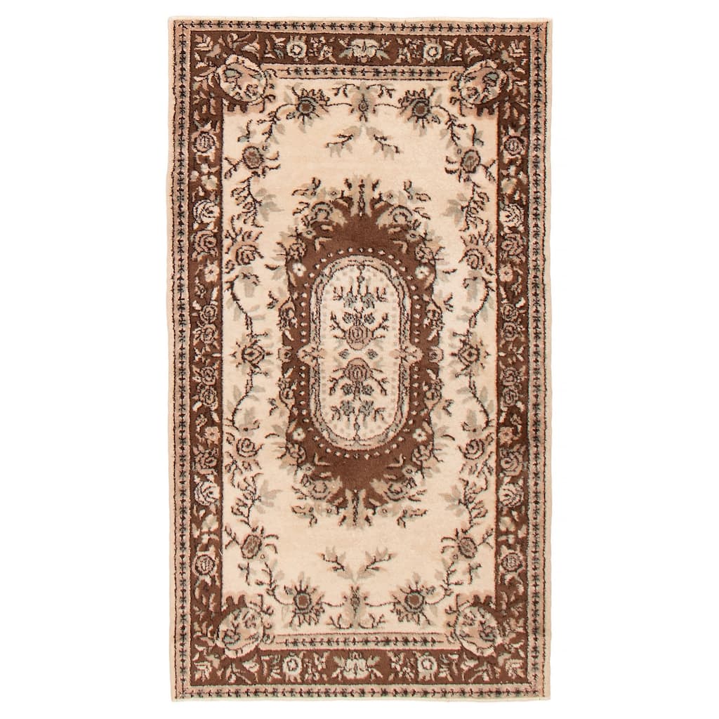 ECARPETGALLERY Hand-knotted Melis Vintage Cream Wool Rug - 3'8 x 6'7