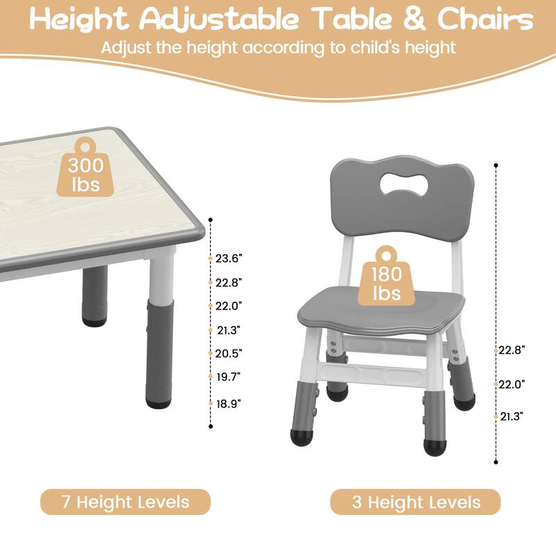 Kids Table and 6 Chairs Set with Storage Box,Height Adjustable