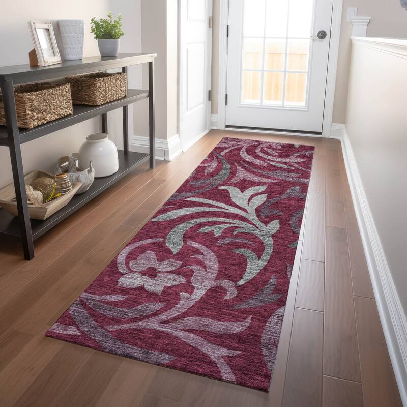 Premium Washable Super Soft Contempory Scroll Mayfield Rug - Garnet - 2' 3" x 7' 6" - Runner
