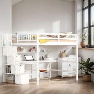 Kid-Friendly Design Full Size Loft Bed with Desk and Drawers