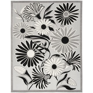 9' X 12' Black And White Floral Stain Resistant Non Skid Area Rug - 3'6 ...