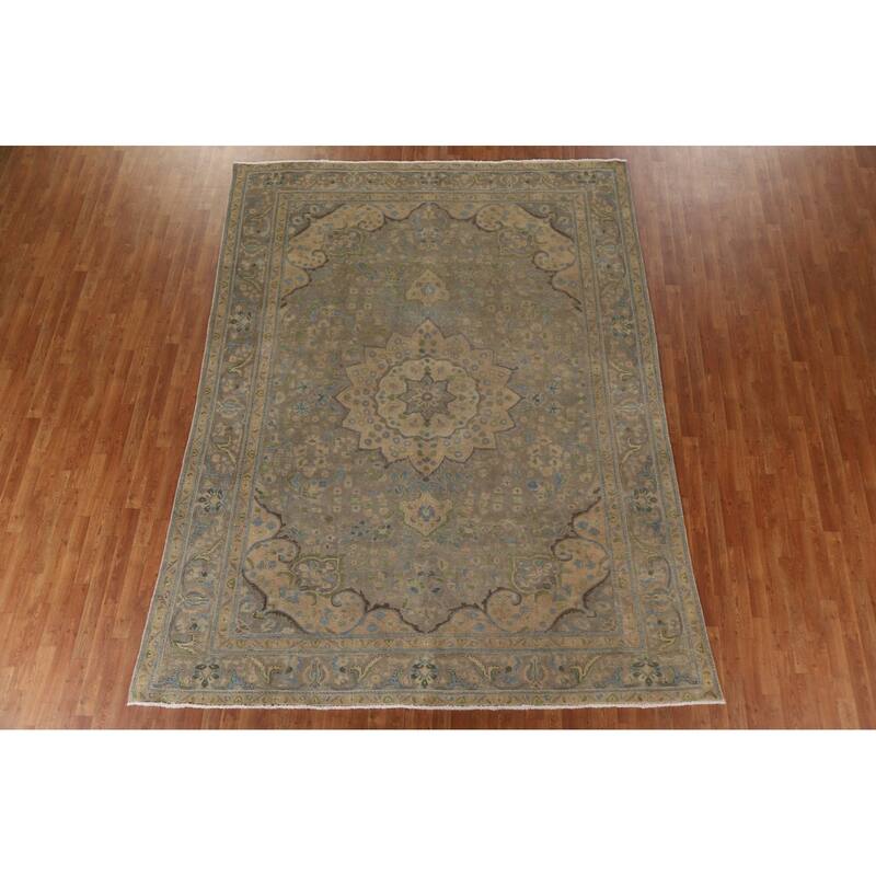 Hand Knotted Oriental 100% Wool Carpet Traditional Medallion Greys & Charcoal Tabriz Area Rug - 10' 11'' X 8' 5''