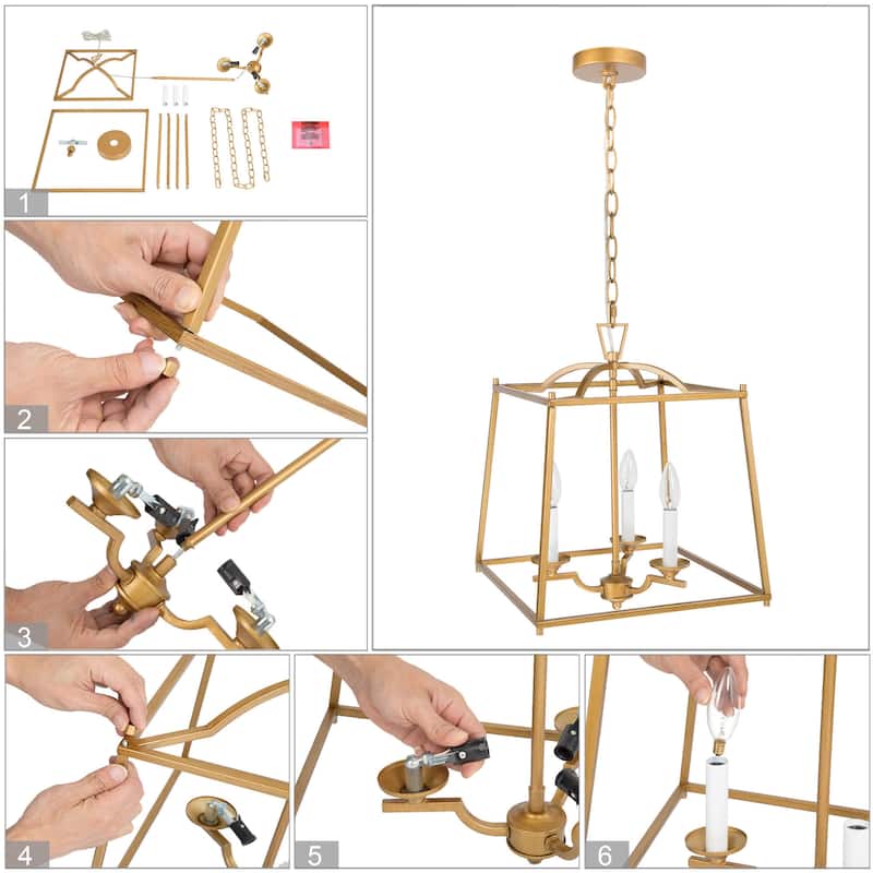 Modern Farmhouse 3-light Lantern Pendant Cage Candle Entryway Foyer Chandelier