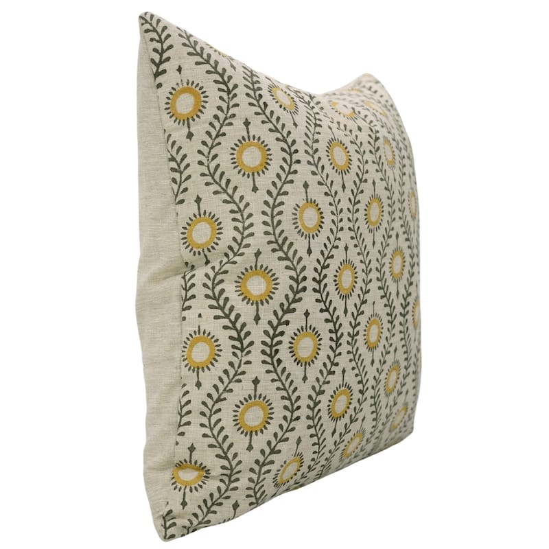 Fabdivine Handmade Floral or Weave Yellow Pillow Cover in Soft Linen for Block Print Room Boho Spring Home Décor, Lehar