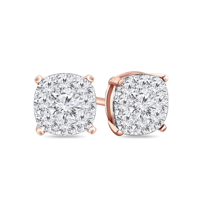 Auriya 14k Gold 5/8ctw Cushion Pave Diamond Stud Earrings (H-I, I1-I2)