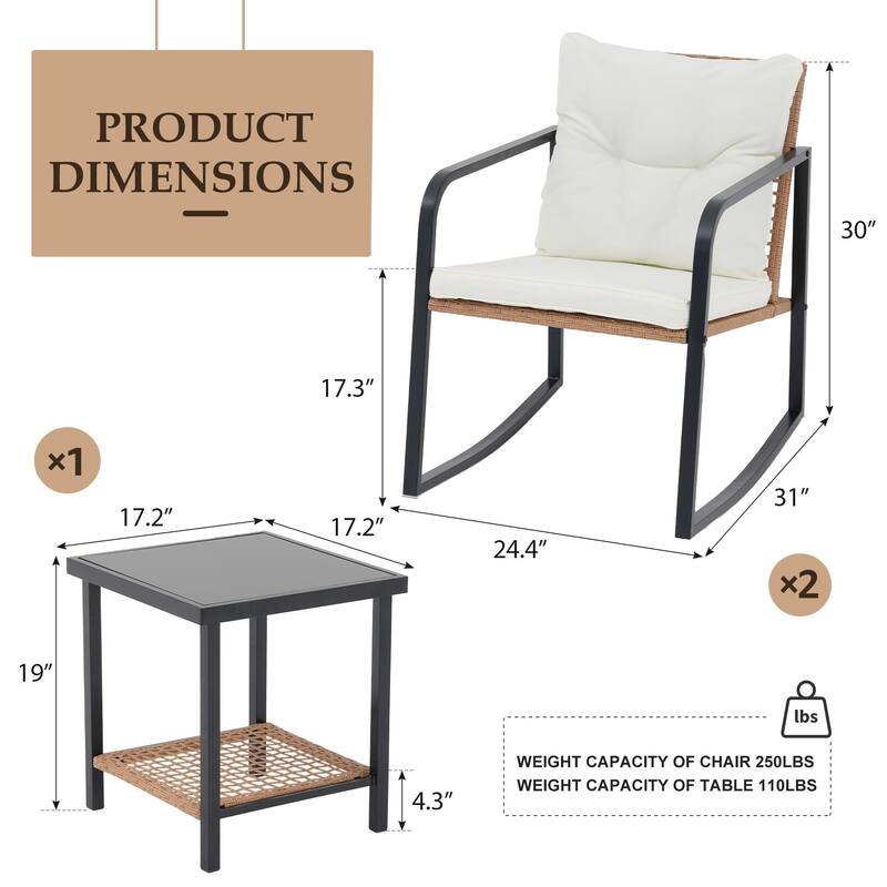 Outdoor 3 Piece Rocking Chair Furniture Chair Set
