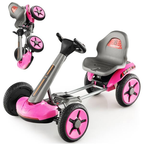 slide 2 of 7, Pedal Powered 4-Wheel Toy Car with Adjustable Steering Wheel and Seat - 33.5" x 20" x 20"