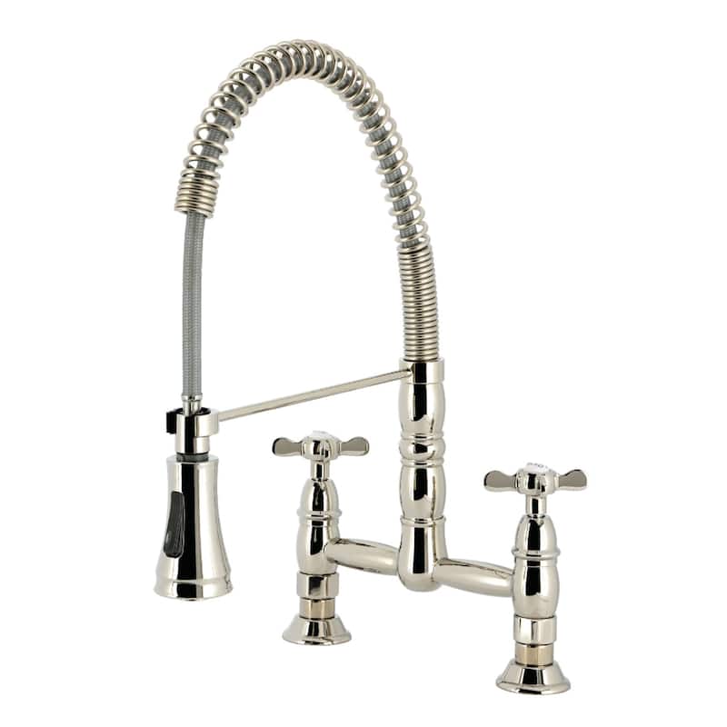 Kingston Brass Essex Double-Handle Wall-Mount Pre-Rinse Bridge Kitchen Faucet - Polished Nickel