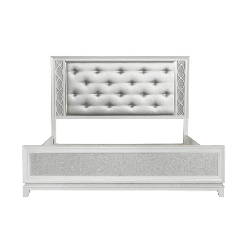 Roundhill Furniture Galaxy Upholstered Tufting Panel Bed with LED Lights in Pearlized White