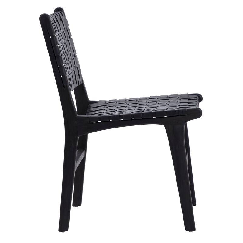 Maverick Top Grain Woven Leather with Teak Frame Dining Side Chair