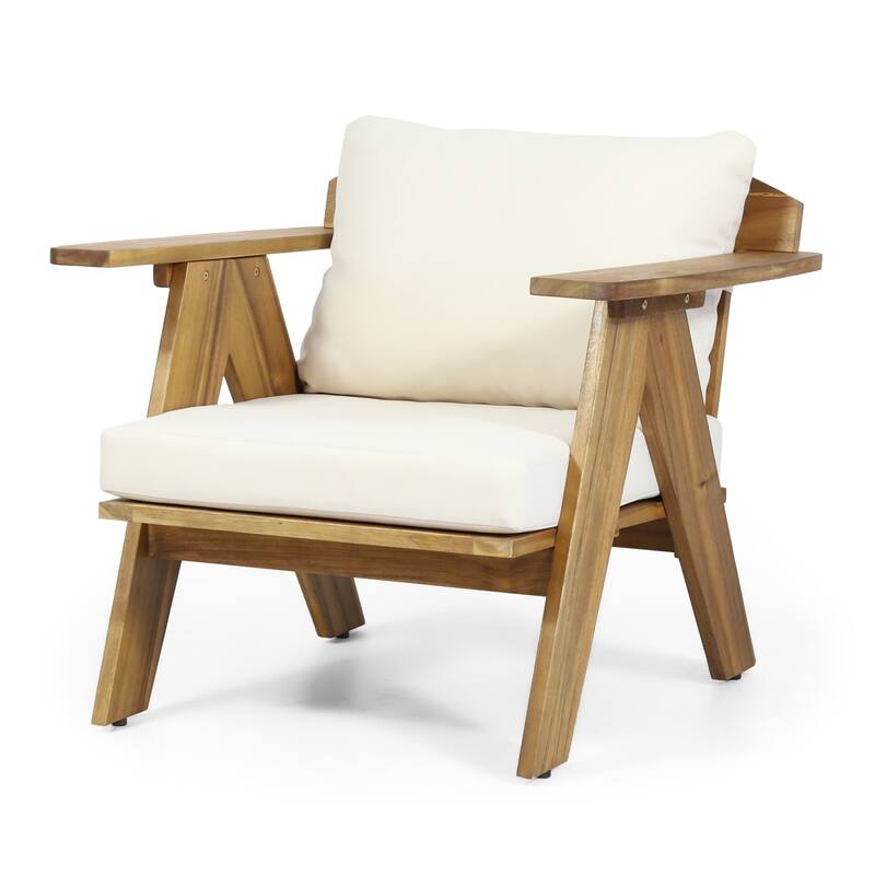 Set of 2 Outdoor Patio Acacia Wood Club Armchairs with Thick Cushions - 2-Piece