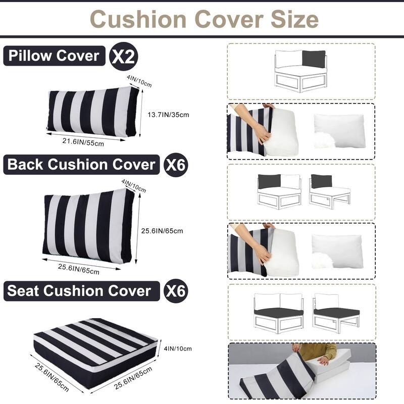 14 Pcs Outdoor Furniture Replacement Cushions Fits 6-seat Sectional Rattan Conversation Set (Only cushions+covers, no sofa.)