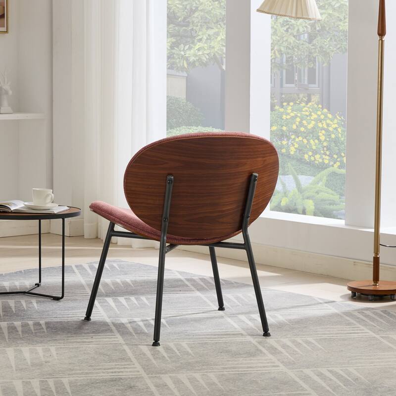 Shell Chair Single Side Chair Tripod,Bean Paste Pink Fabric Lounge Chair In Walnut Finish Backrest,Bean Paste Red Color