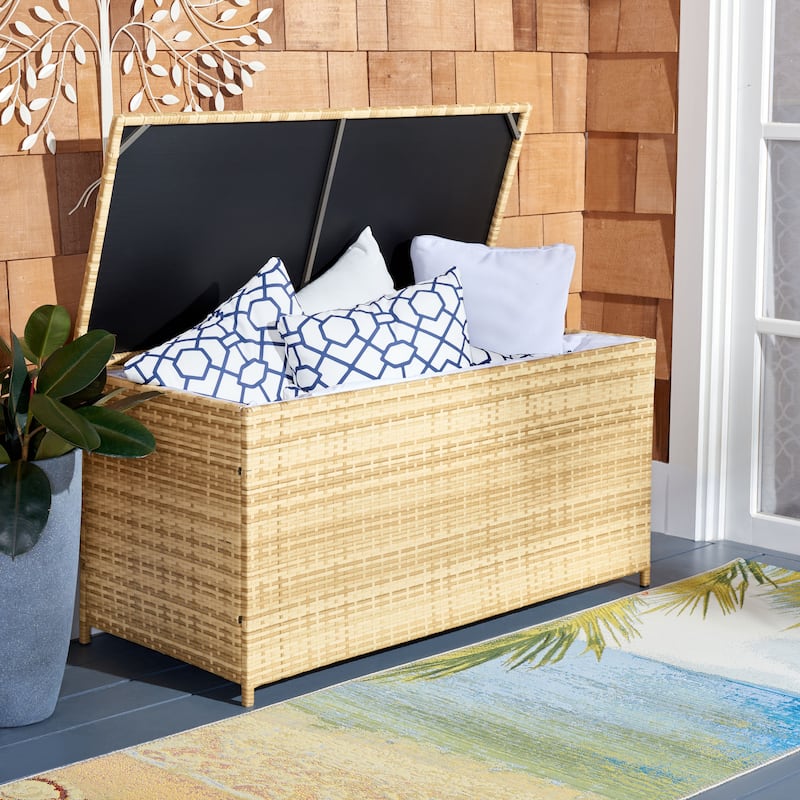 SAFAVIEH Outdoor Orna Cushion Box - 47Wx21Dx23H - Natural/White Cushion