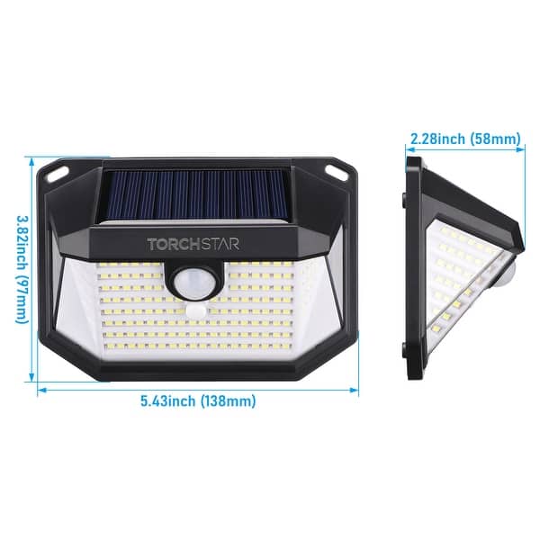 dimension image slide 1 of 2, 2 Pack LED Solar Security Light with Motion Sensor, Outdoor Flood Wall Sconce