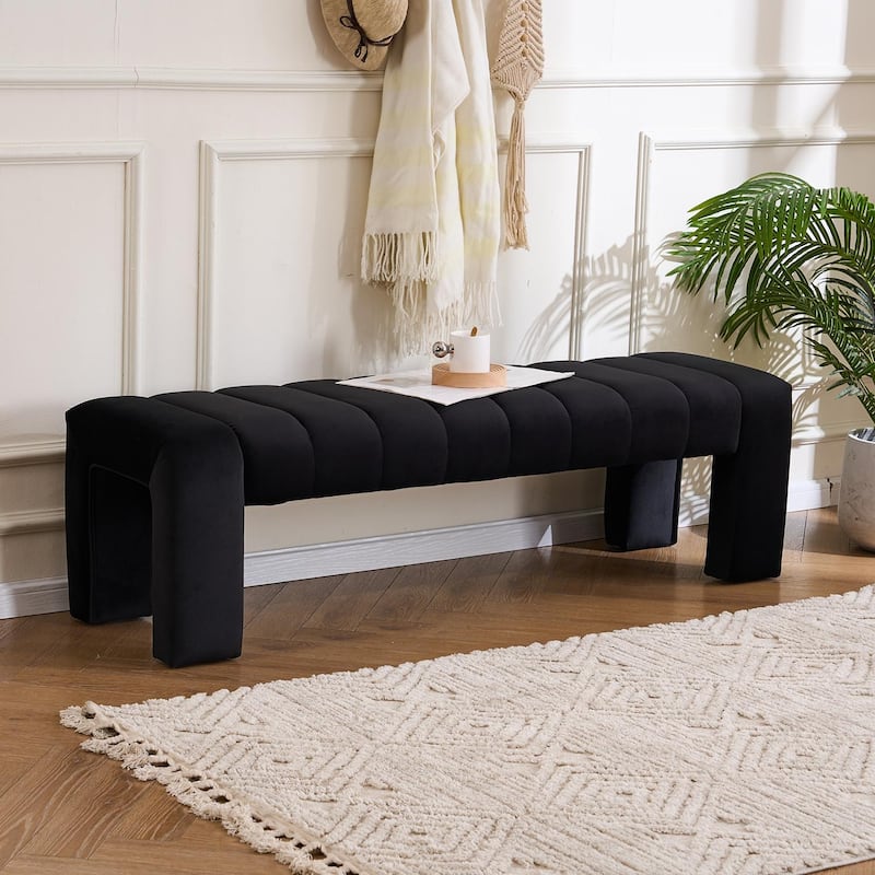 Upholstered Bedroom Bench Tufted Entryway Bench Modern End of Bed Bench Dining Bench with Gold/Black Metal Legs for Window
