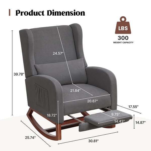 dimension image slide 5 of 10, HOMYKA Teddy Nursery Rocking Chairs with Foot Rest