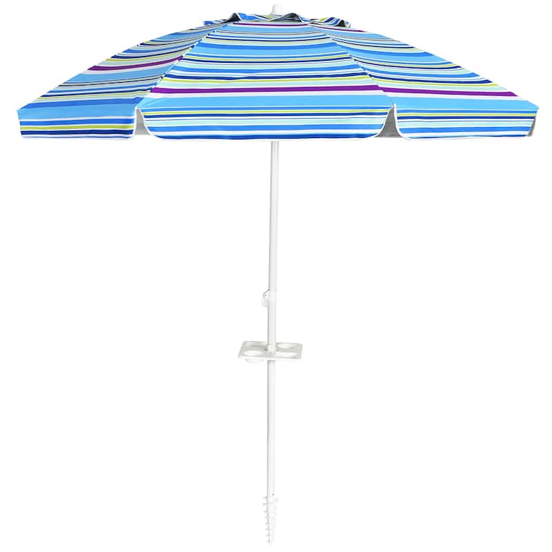 Costway 7.2 FT Portable Beach Umbrella Tilt Sand Anchor Cup Holder - 7.2' x 7.2'