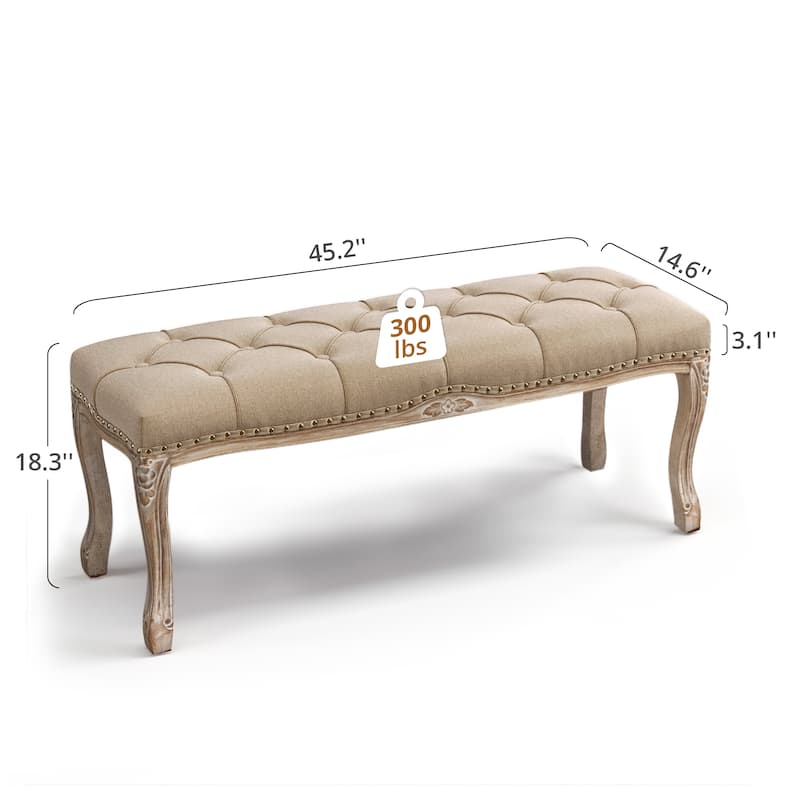 Retro Patterned Legs 45.2In.W Padded Bench - 45.2" W X 14.6" D X 18.3" H