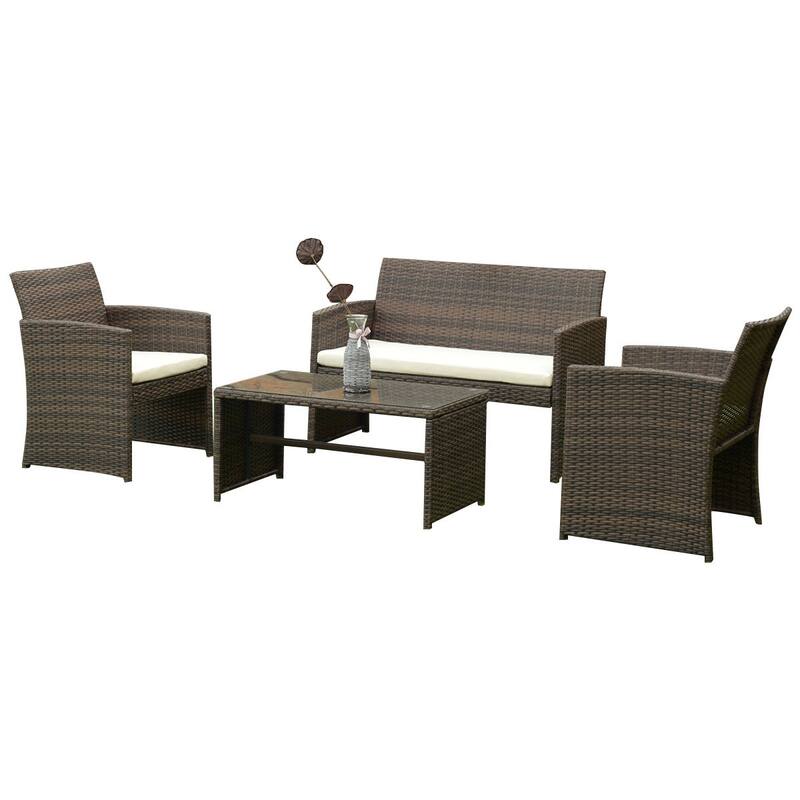 Complete 4-Piece Outdoor Patio Rattan Wicker Furniture Ensemble - 43.5" x 25.5" x 31.0" (L x W x H)
