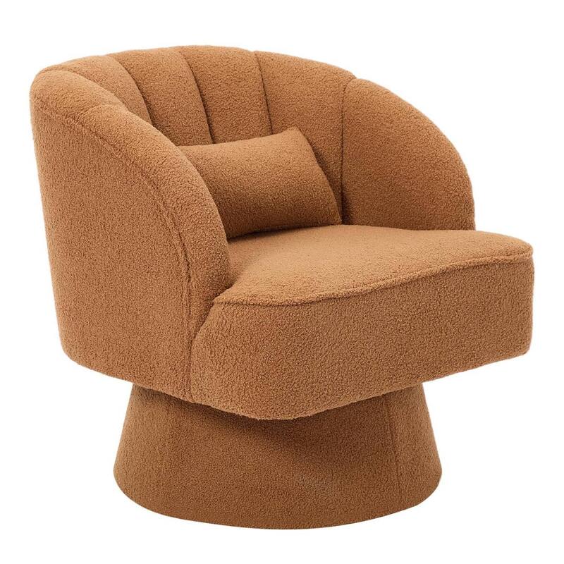Velvet Upholstered 360° Swivel Accent Chair, Barrel Lounge Chair for Living, Bedroom Reading Nook - Brown