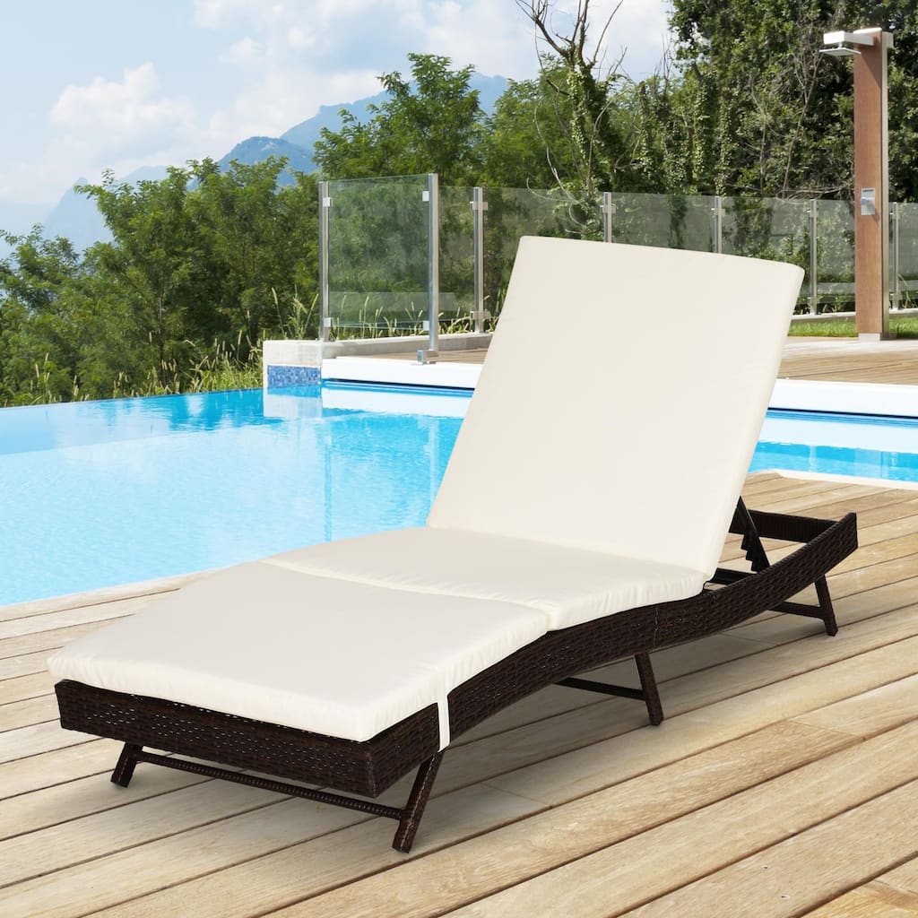 Outdoor Wicker Recliner with Adjustable Backrest and Cushion