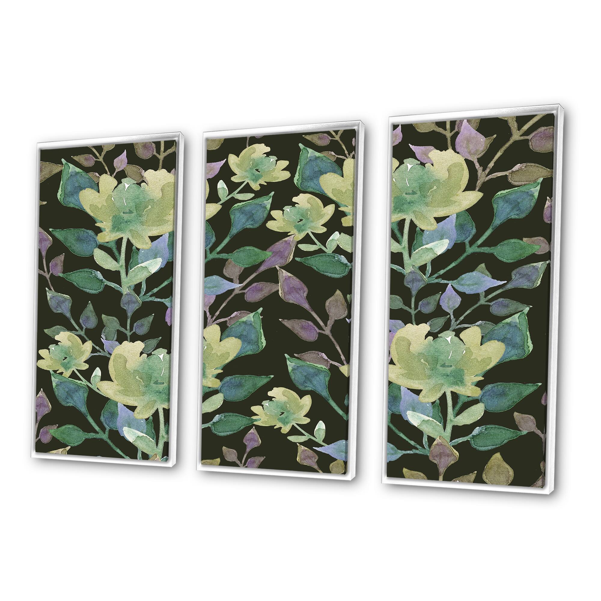Designart "Light Green Botanicals On Dark Green" Traditional Framed