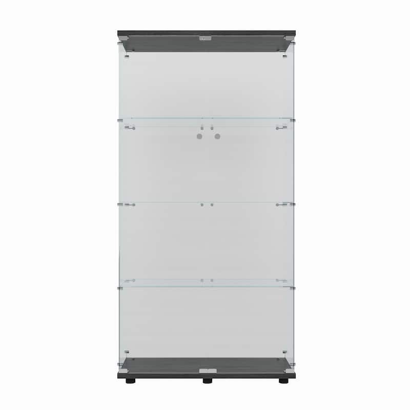 Tempered Glass Display Cabinet w/Multi-Color LED Lights, Door Lock & Adjustable Floor Feet for Flexible Placement