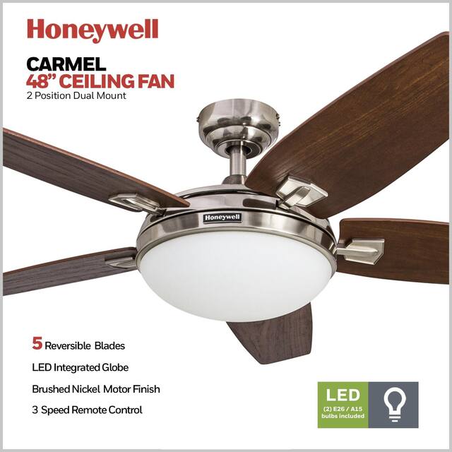 48" Honeywell Carmel Brushed Nickel Ceiling Fan with Integrated Light and Remote