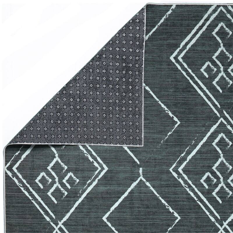 Machine Washable Area Rug With Non-Slip Backing - Stain Resistant - Eco-Friendly Aspen Tribal Moroccan Bohemian Design