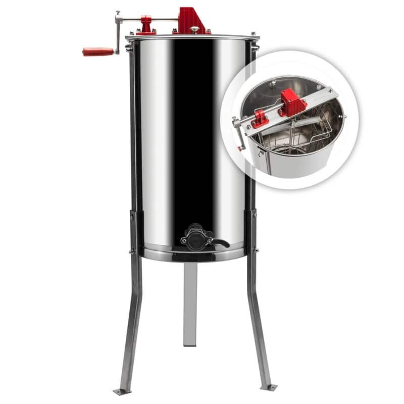 2 Frames Stainless Steel Manual Honey Extractor with Holder Silver
