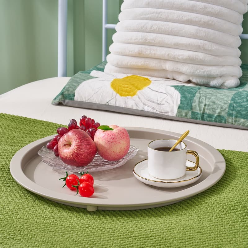 VECELO Small Round Side Table with Removable Tray & Fabric Storage Bin Easy 5-Min Assembly for Living Room Bedroom