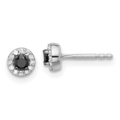 Curata 925 Sterling Silver Black and White Diamond Circle Post Earrings - 5x5mm Wide