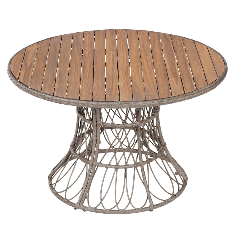 Christopher Knight Home - Estra Outdoor Round Acacia Wood Woven Dining Table with Wicker Pedestal Base, for 4 - 6 Seating - Brown