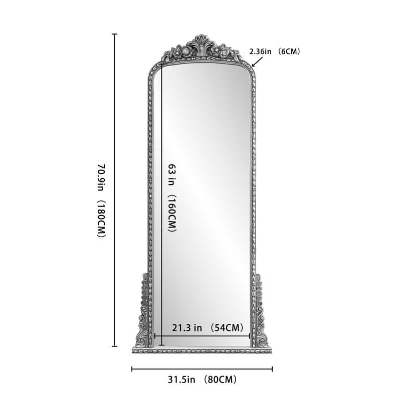 Vintage Full-Length Floor Mirror with Ornate Baroque Detailing - N/A
